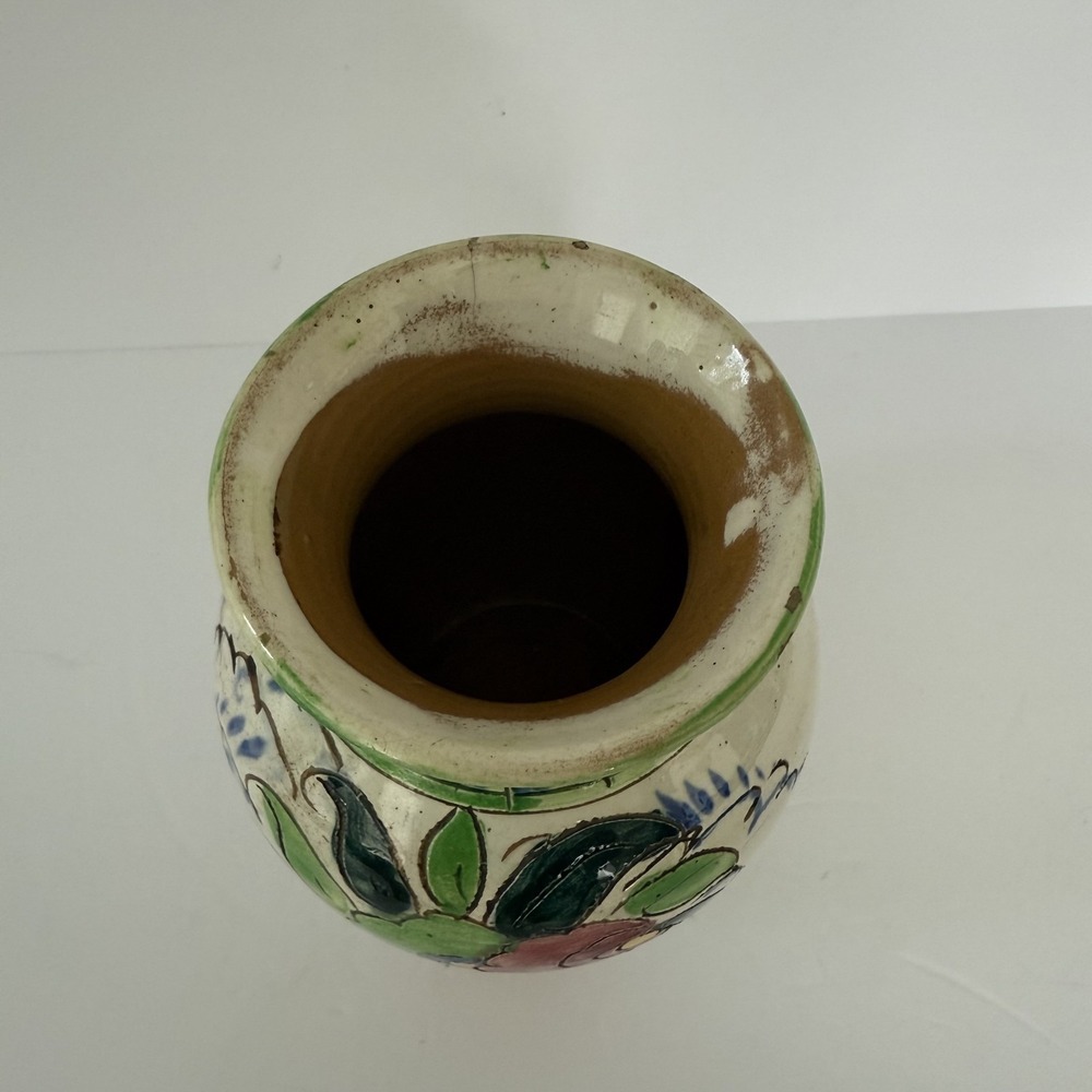 Vintage Italian Pottery Vase Hand Painted Floral Italy 7" Tall Decor READ - Picture 2 of 8
